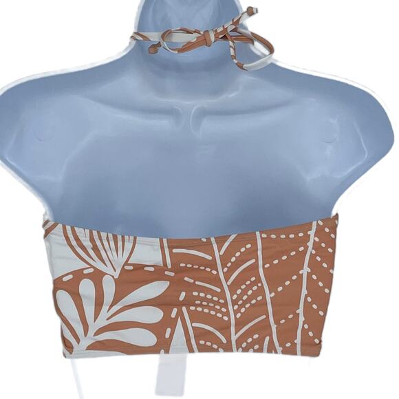Gather Halter Bikini Swimsuit Top in Peach/White Size Small - Picture 2 of 4